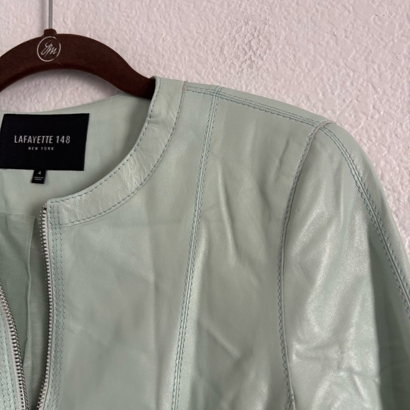Lafayette 148 New York Women's Size 4 Mint Green 100% Leather Full Zip Jacket - Picture 3 of 6